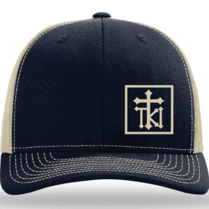 tki leather fish logo mesh hat navy/khaki